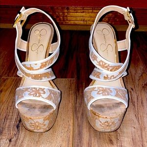 Cork and white stiletto sandals